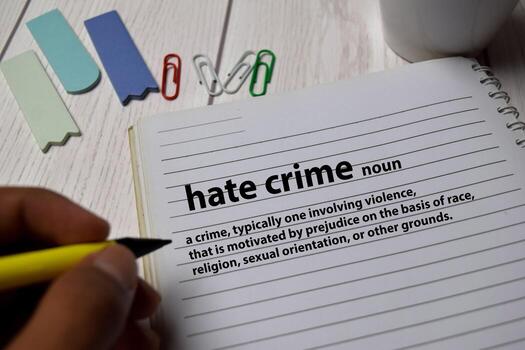 Definition of Hate Crime word with a meaning on a book. dictionary concept photo