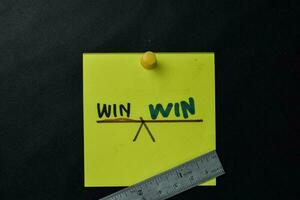 Win Win write on sticky notes isolated on office desk. photo