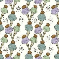 Poppy pods with seeds simple pattern, hand drawn doodle. vector