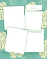 Reminders collage vintage decoupage scrapbooking on monstera leaves pattern, notes. vector