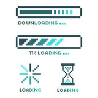 pixel art Loading process icon, loading status bar round buffer download progress and line uploading vector