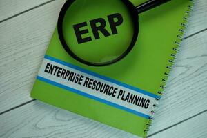 The Book of Enterprise Resource Planning on office desk. Business concept photo