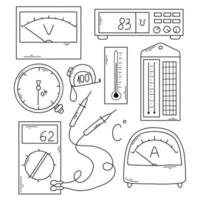 conjunto de metrológico instrumentos en garabatear estilo. vector ilustración. lineal medición instrumentos