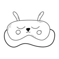 Mask for sleep. Vector illustration. Doodle style. Linear sleep mask in the form of a rabbit.