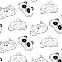 Sleep masks seamless pattern. Doodle style. Vector illustration. Printed with cute sleep masks. Sleep mask with panda, cat and princess.