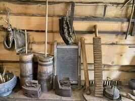 Antique wooden household items. Studio Photo