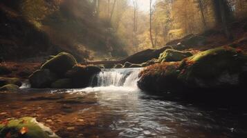 Waterfall in autumn. Illustration photo