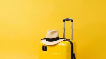 Suitcase with summer hat background. Illustration photo