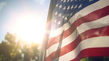 Estados Unidos bandera soleado antecedentes. ilustración ai generativo foto
