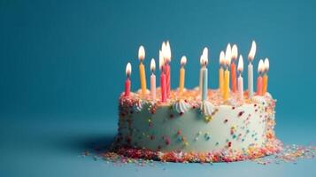 cumpleaños pastel azul antecedentes. ilustración ai generativo foto
