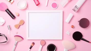 Empty frame with makeup tools. Illustration photo