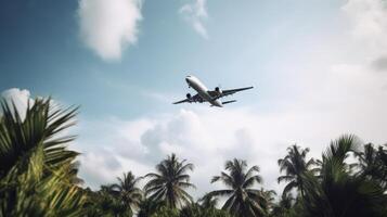 Airplane on tropical background. Illustration photo