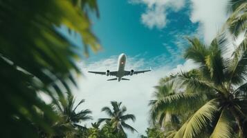 Airplane on tropical background. Illustration photo