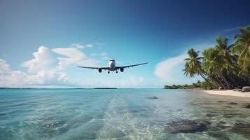Airplane on tropical background. Illustration photo