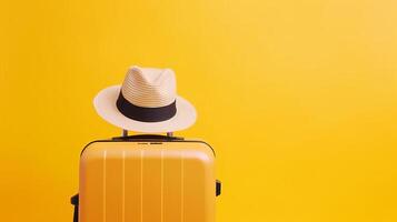 Suitcase with summer hat background. Illustration photo