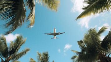 Airplane on tropical background. Illustration photo