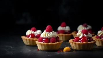 Raspberry mini tarts. Illustration photo