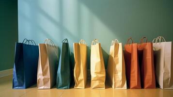 A row of colorful paper shopping bags. Illustration photo