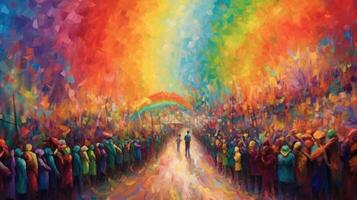 Impressionist painting of LGBT pride parade. Illustration photo