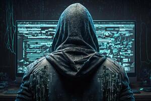 Hacker with computer. Illustration photo