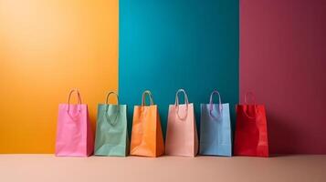 A row of colorful paper shopping bags. Illustration photo