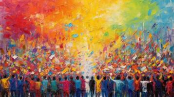 Impressionist painting of LGBT pride parade. Illustration photo