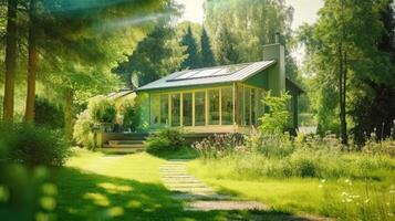 Green modern house. Illustration photo