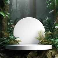 White empty podium in jungle forest. Illustration AI Generative photo