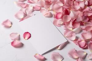 Rosa pétalos y blanco papel. ilustración ai generativo foto