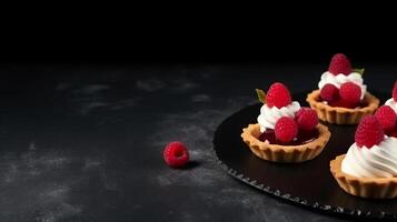 Raspberry mini tarts. Illustration photo