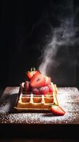 Waffles with strawberries. Illustration photo