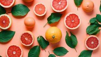 Fresh grapefruits and mints overhead view - flat lay Illustration photo