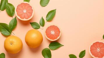 Fresh grapefruits and mints overhead view - flat lay Illustration photo