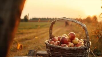 manzanas en cesta. ilustración generativo ai foto