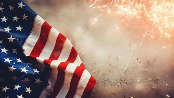 Estados Unidos independencia día antecedentes con fuegos artificiales. ilustración ai generativo foto