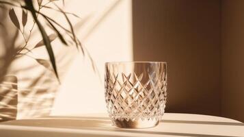bohemio cristal vaso con espumoso luz de sol sombra ilustración ai generativo foto