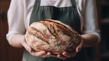 Woman holding fresh bread. Illustration photo