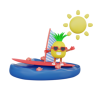 3D render design of a cute pineapple character for summer vacation png