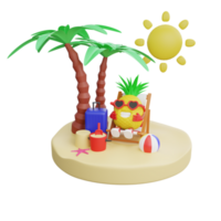 3D render design of a cute pineapple character for summer vacation png