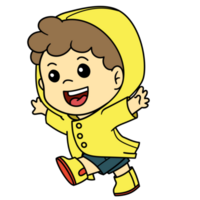 Cartoon Kid Raincoat Boy Running Transparent Background png