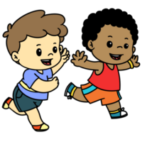 tecknad serie Pojkar spelar löpning Lycklig