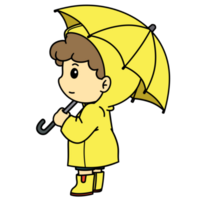Cartoon Kid Raincoat and Umbrella Side Boy Transparent Background