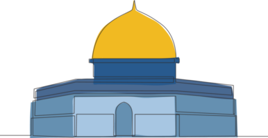 ett kontinuerlig linje teckning av islamic historisk landmärke masjid eller moské kupol av de sten. de gammal byggnad den där använda sig av som en plats av dyrkan för muslim enda linje dra design illustration png