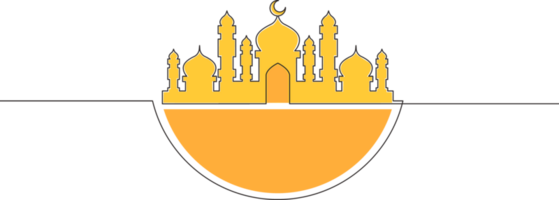 een single lijn tekening van masjid ornament met voor de helft ronde cirkel. moslim vakantie, eid al fitr en Ramadan kareem groet kaart concept doorlopend lijn trek ontwerp illustratie png
