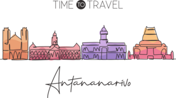 een single lijn tekening antananarivo stad horizon, Madagascar. historisch plaats landschap ansichtkaart. het beste vakantie bestemming muur decor poster. modieus doorlopend lijn trek ontwerp illustratie png