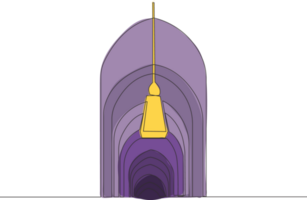 einer Single Linie Zeichnung von islamisch historisch Kuppel Masjid oder Moschee Ornament Dekoration. heilig Platz zu Gebet zum Islam Menschen Konzept kontinuierlich Linie zeichnen Design Vektor Illustration png