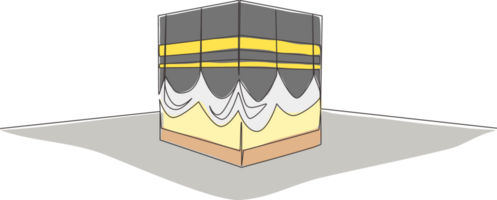 uno continuo línea dibujo de Kaabah edificio a meca ciudad, saudi arabia islámico santo día Ramadán kareem y eid Alabama adha saludo tarjeta concepto soltero línea dibujar diseño ilustración png