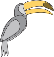 een doorlopend lijn tekening van schattig toekan vogel met groot bek voor logo identiteit. exotisch dier mascotte concept voor nationaal behoud park icoon. single lijn trek grafisch ontwerp illustratie png
