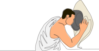 einer kontinuierlich Linie Zeichnung von Muslim Person küssen hajar aswad oder schwarz Stein beim Kaaba Gebäude, masjidil haram Saudi Arabien. Anbetung von Muslim Konzept Single Linie zeichnen Design Illustration png