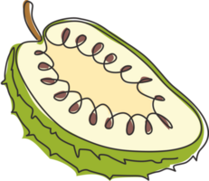 un Célibataire ligne dessin de moitié tranché en bonne santé biologique corossol pour verger logo identité. Frais tropical fruits concept pour fruit jardin icône. moderne continu ligne dessiner conception illustration png